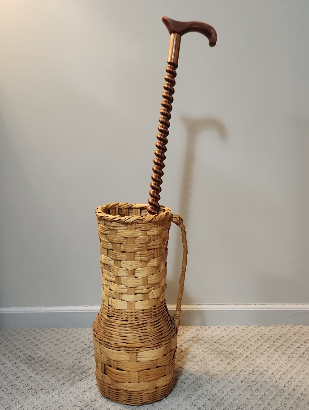 Carved Wood Walking Cane in Bocote Wood Spiral Barley Twist Style